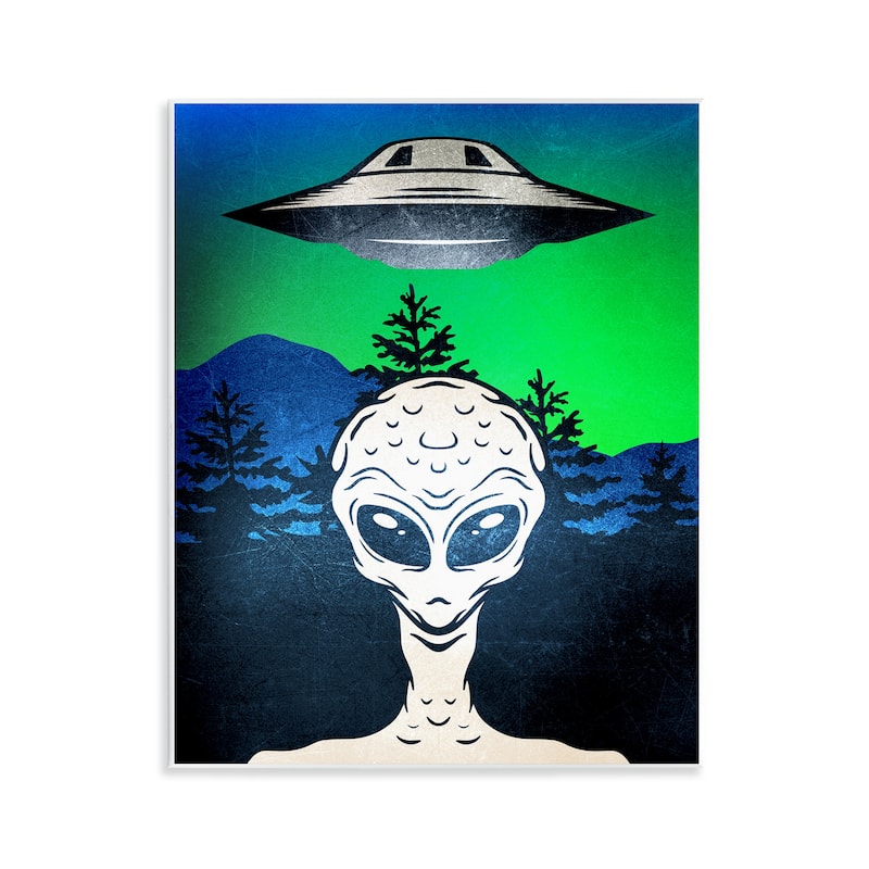 Stupell Alien and UFO Scene Wall Plaque Art Design By Kim Allen - 11 x 14
