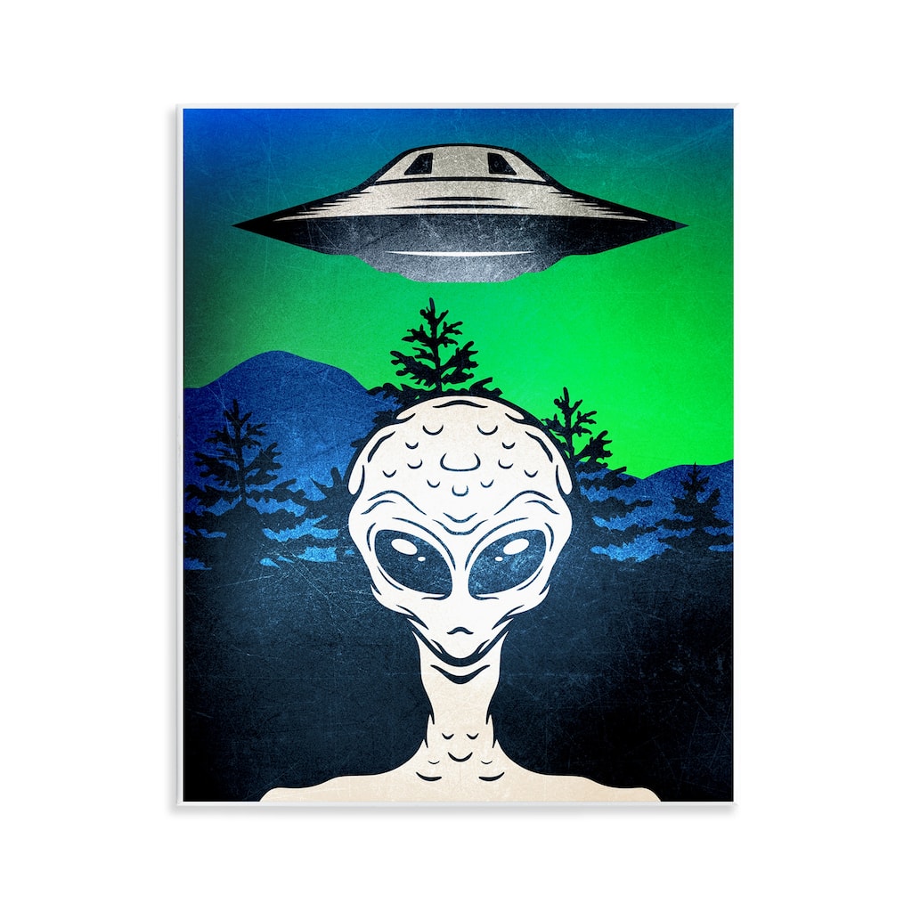 Stupell Alien and UFO Scene Wall Plaque Art Design By Kim Allen