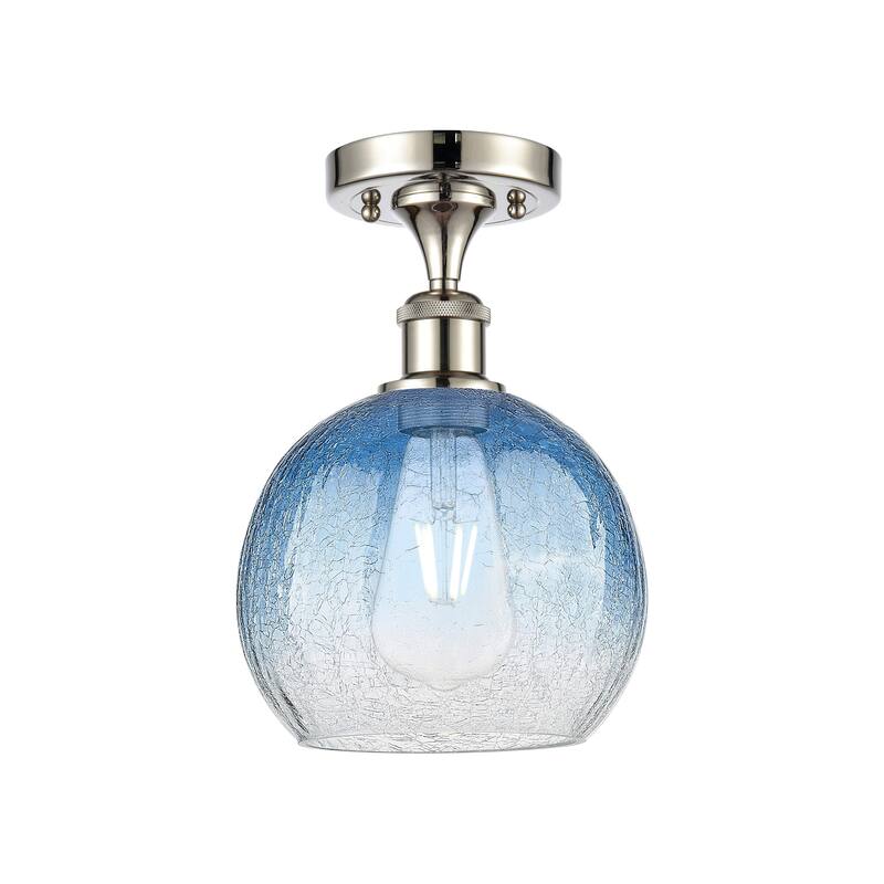 Innovations Lighting 516-1C-11-8 Brookhaven Globe Semi-Flush - Polished Nickel / Sapphire Blue
