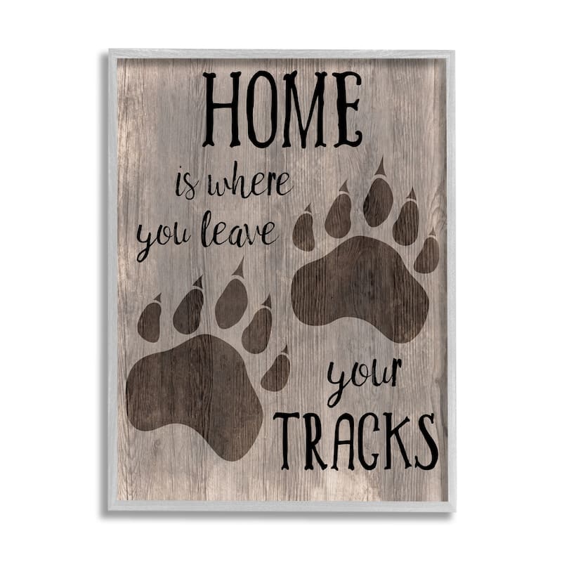 Stupell Home's Where You Leave Tracks Bear Paw Print Framed Wall Art - Black - 11 x 14 - Grey