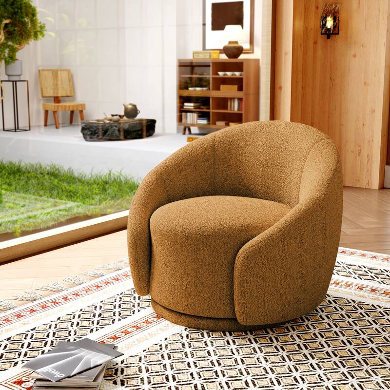 Boucle Barrel Chair Upholstered 360°Swivel Armchair