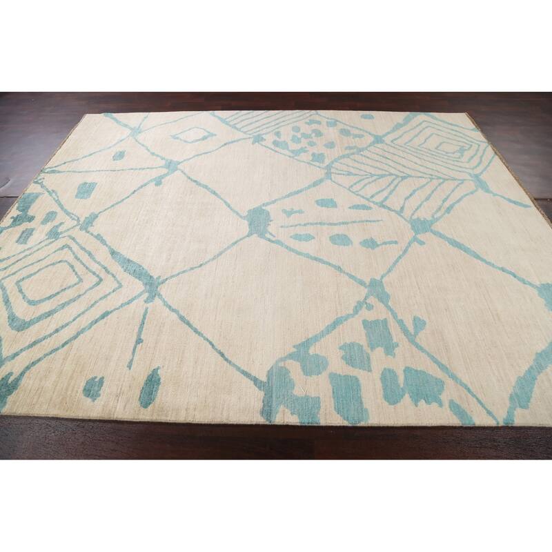 Vegetable Dye Contemporary Moroccan Area Rug Hand-knotted Wool Carpet - 7'9" x 9'9"