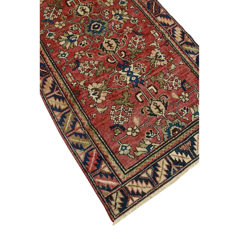 Fine Vintage Distressed Bousseh Rust/Navy Runner - 3'2" x 9'1"