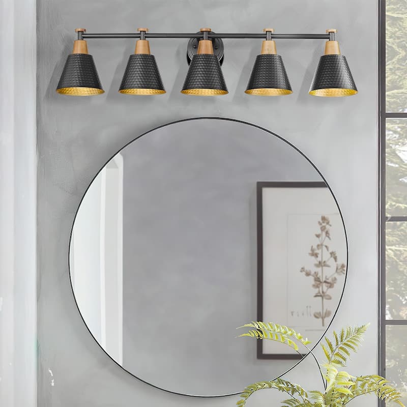 5-Light Bathroom Vanity Light,Hammered Metal Shade Gold Inside
