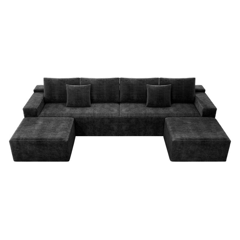 Modular Sectional Sofa with Chaise Lounge, Oversized Corduroy Upholstered 6 Seater Sofa, Full Compressed Boneless Couch