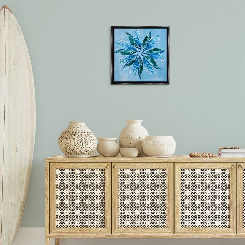 Stupell Blue Flower Shape Design Framed Floater Canvas Wall Art Design By Liz Jardine