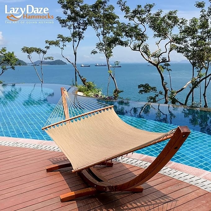 Lazy Daze 10 FT Double 2 Person Caribbean Rope Hammock Hand Woven Polyester Hammock with Spreader Bars