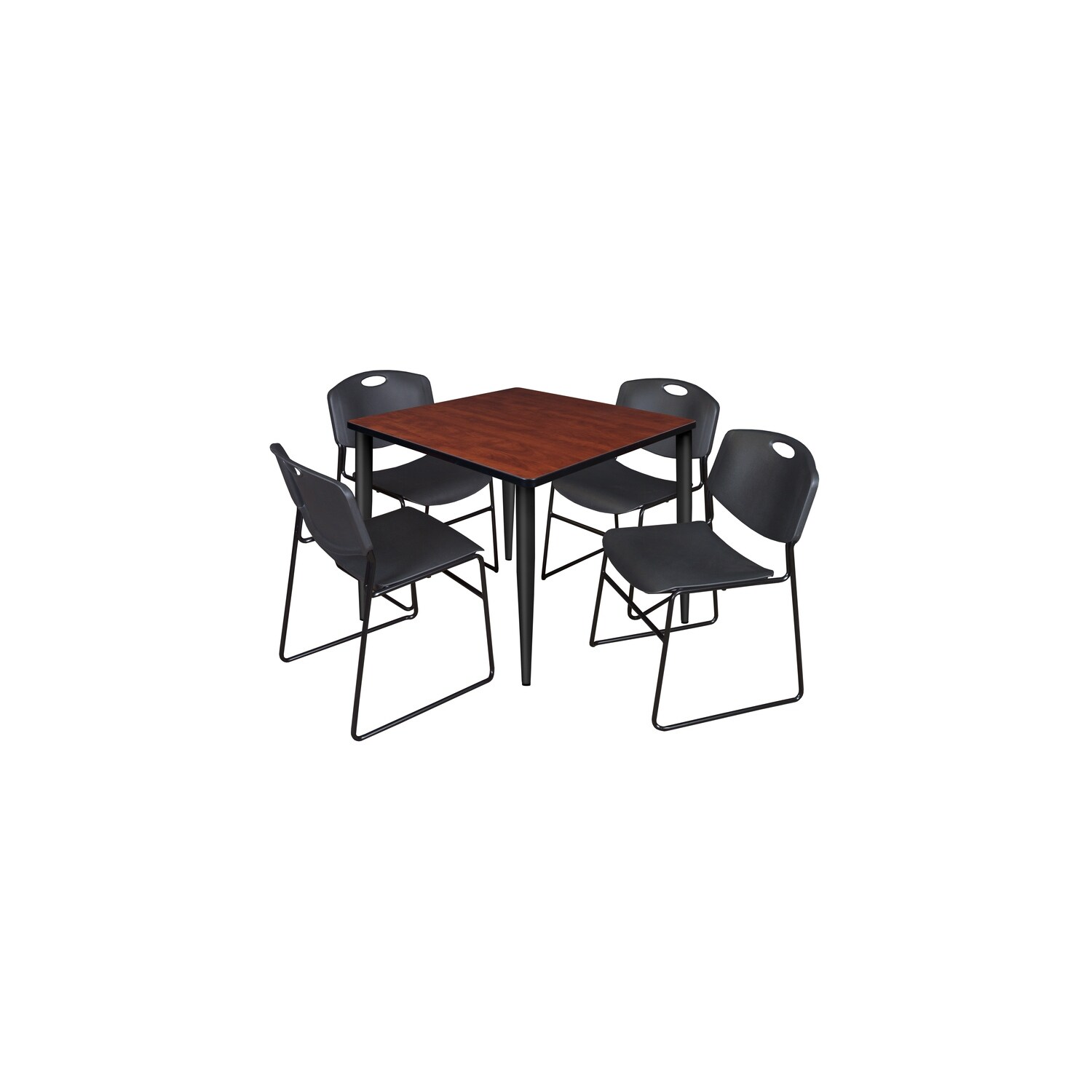 36 in. Square Breakroom Table- Cherry Top, Black Base & 4 Stack