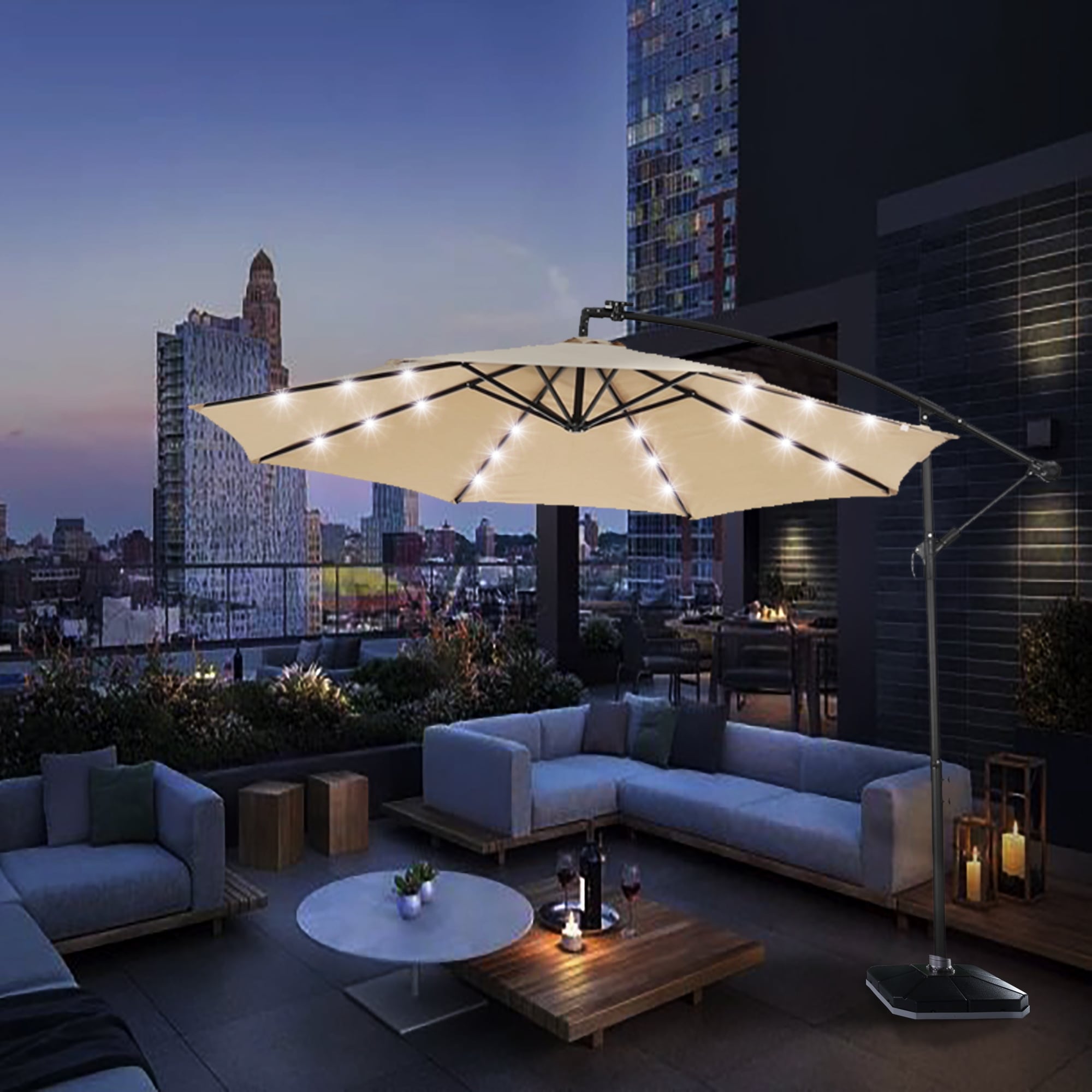 LED Solar Powered Patio Umbrella String Light Fit 8ft 9ft 10ft Outdoor Umbrella 