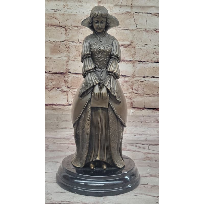 Demure Modest Religious Woman Hot Cast Bronze Sculpture On Marble Base