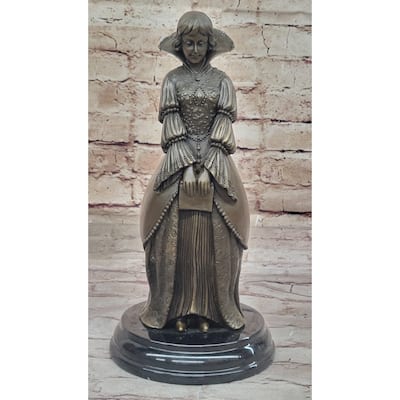 Demure Modest Religious Woman Hot Cast Bronze Sculpture On Marble Base