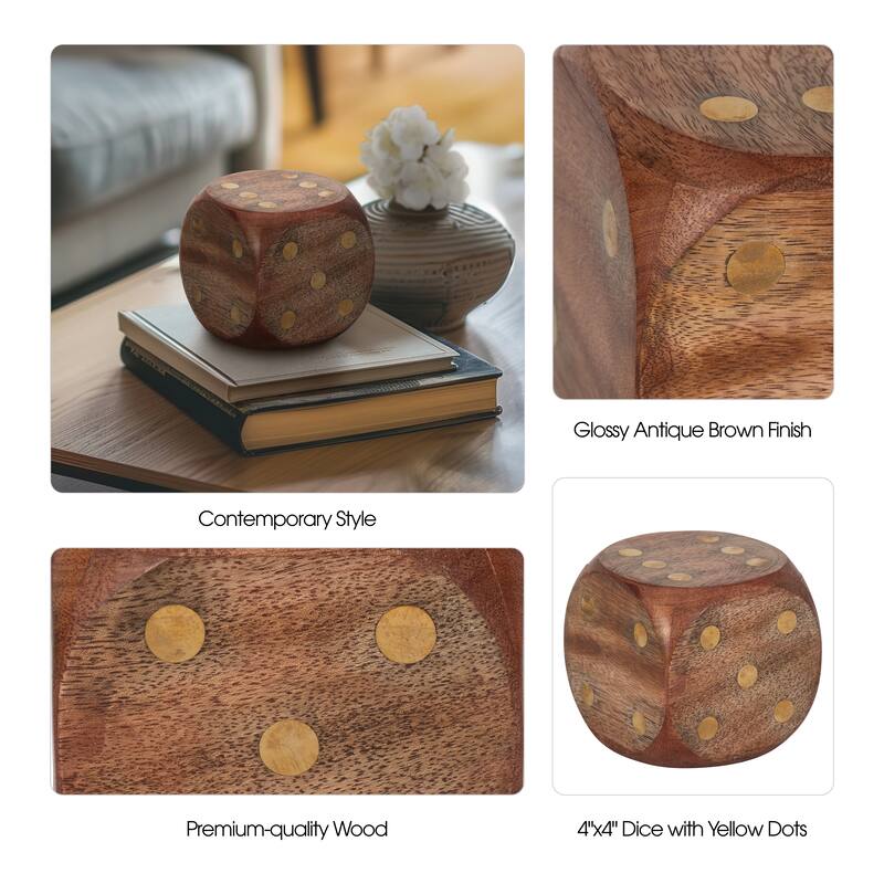 Sagebrook Home Wood, Dice, Antique Brown, Square, Solid Color