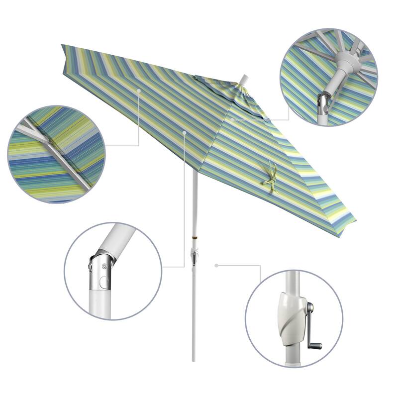 California Umbrella 9' Round Crank Lift Push Button Tilt White Aluminum Patio Umbrella Sunbrella