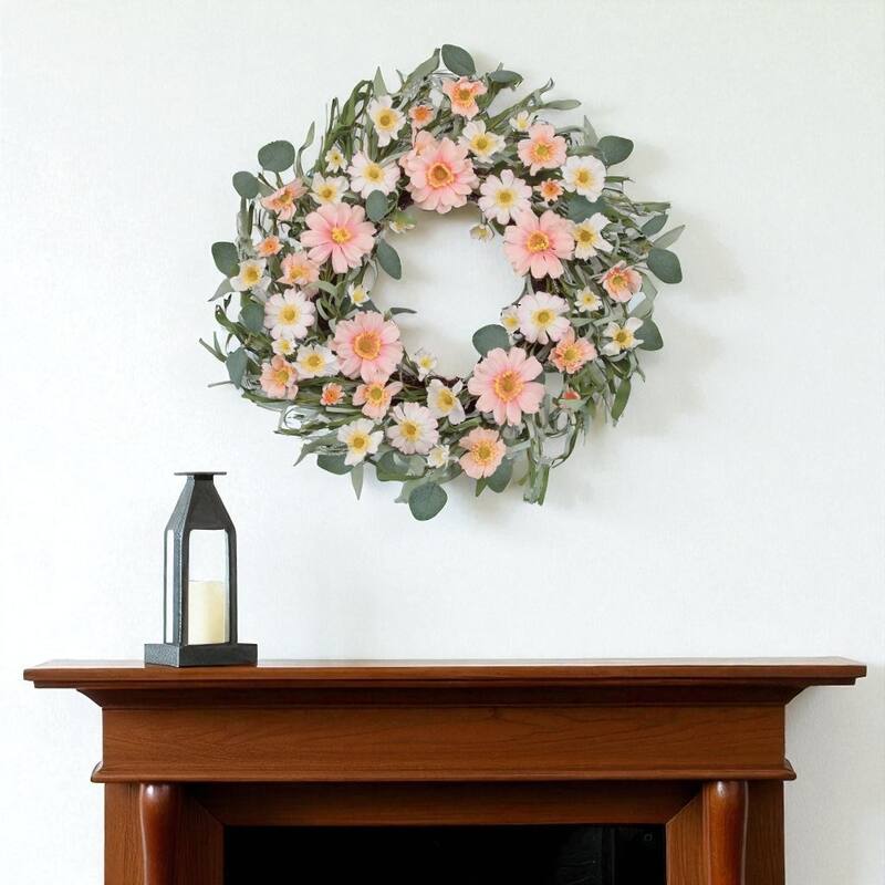 HomeRoots 21" Pink And Green Maple Artificial Wreath - Green/Pink - 20.85 in. x 20.85 in. x 6.35 in.