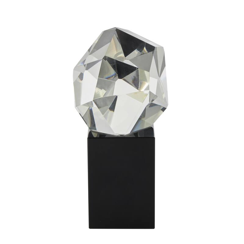 Glass Abstract Cut Stone Inspired Decorative Sculpture with Black Base - Clear - Roche River Decor