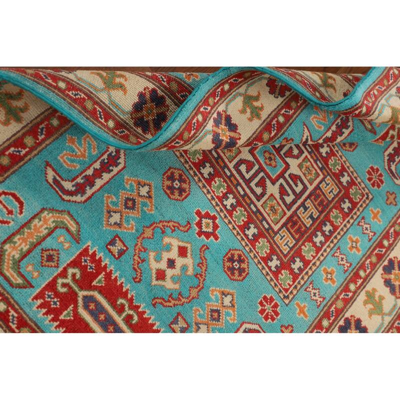 Turquoise Blue Kazak Oriental Accent Rug Handmade Wool Carpet - 3'3" x 4'11"