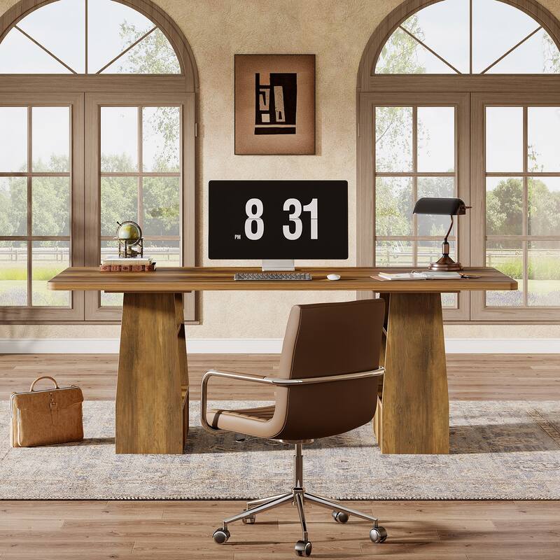 63” Executive Desk with Storage Shelf, Large Computer Writing Table for Office