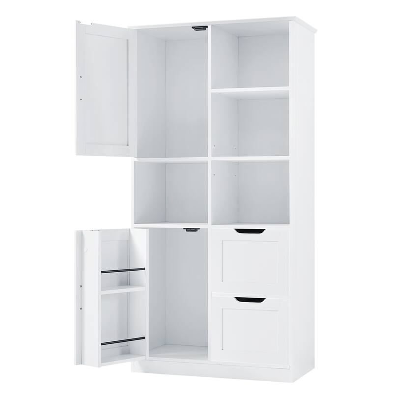 GDFStudio - Bathroom Storage Cabinet with Doors & Drawers, Adjustable Shelf, MDF