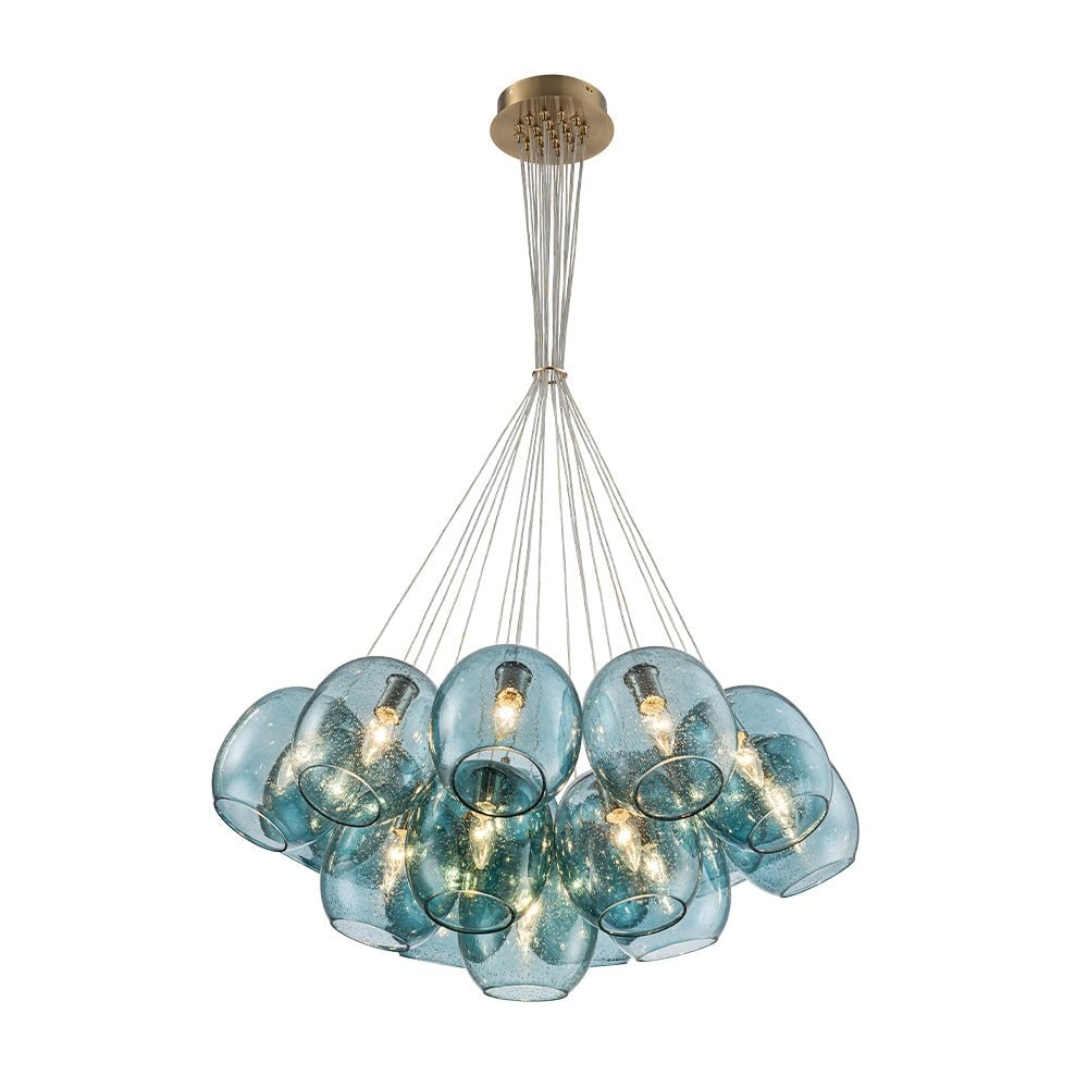 19-Light Modern Blue Seeded Glass Cluster Bubble Chandelier