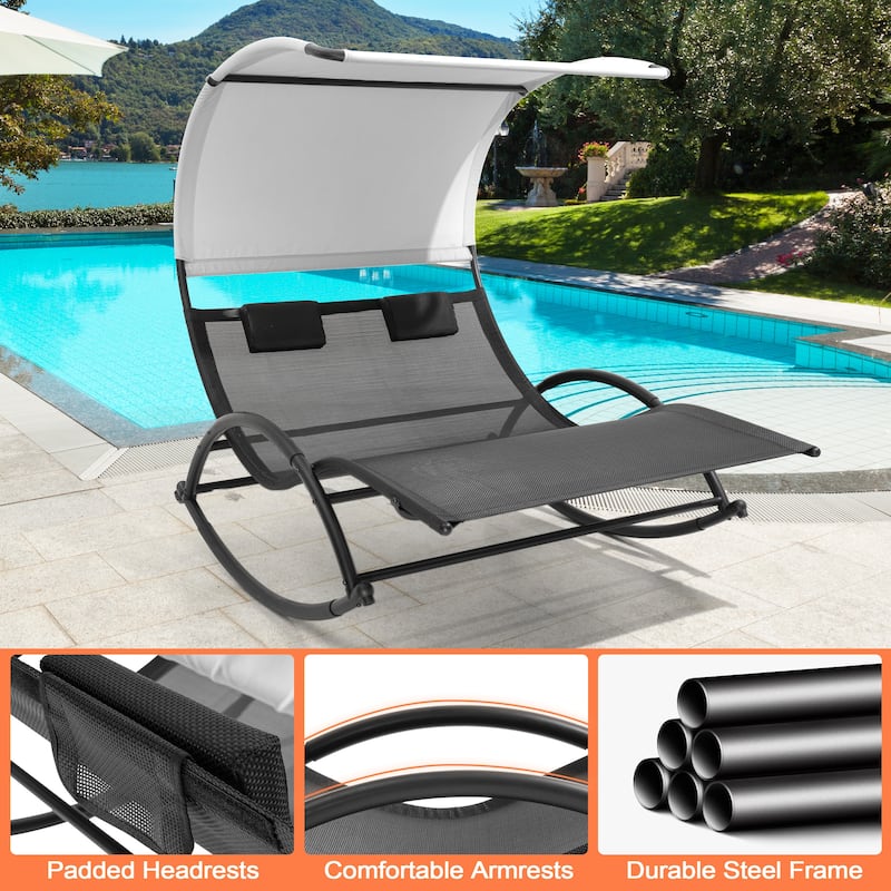 Pellebant Outdoor Double Chaise Lounge Chair Swing Hammock Bed with Canopy - N/A