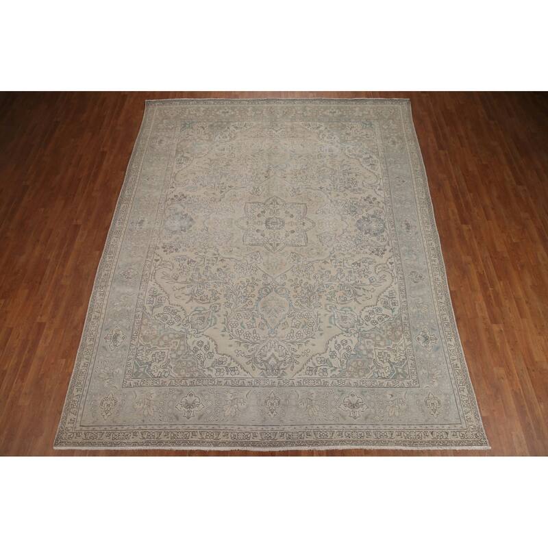 Hand Knotted Oriental 100% Wool Carpet Traditional Floral Beige & Ivories Tabriz Area Rug - 12' 6'' X 9' 10''