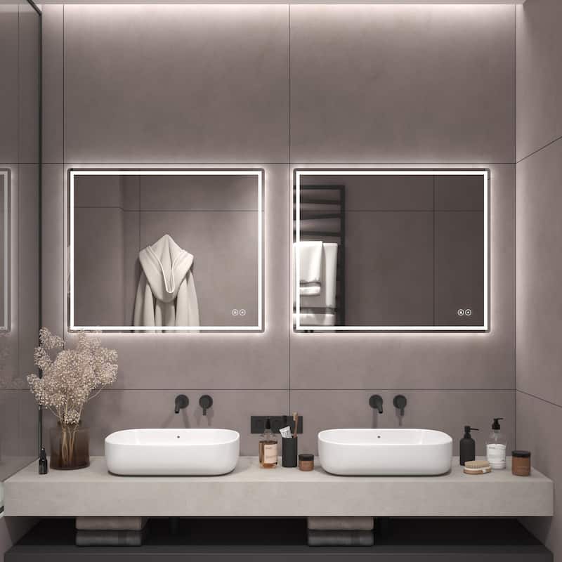 CB HOME LED Bathroom Mirror, Lighted Wall Mounted Mirror, Frameless Vanity Mirror, Anti-Fog, Dimmable,Three Color - 36''X30''