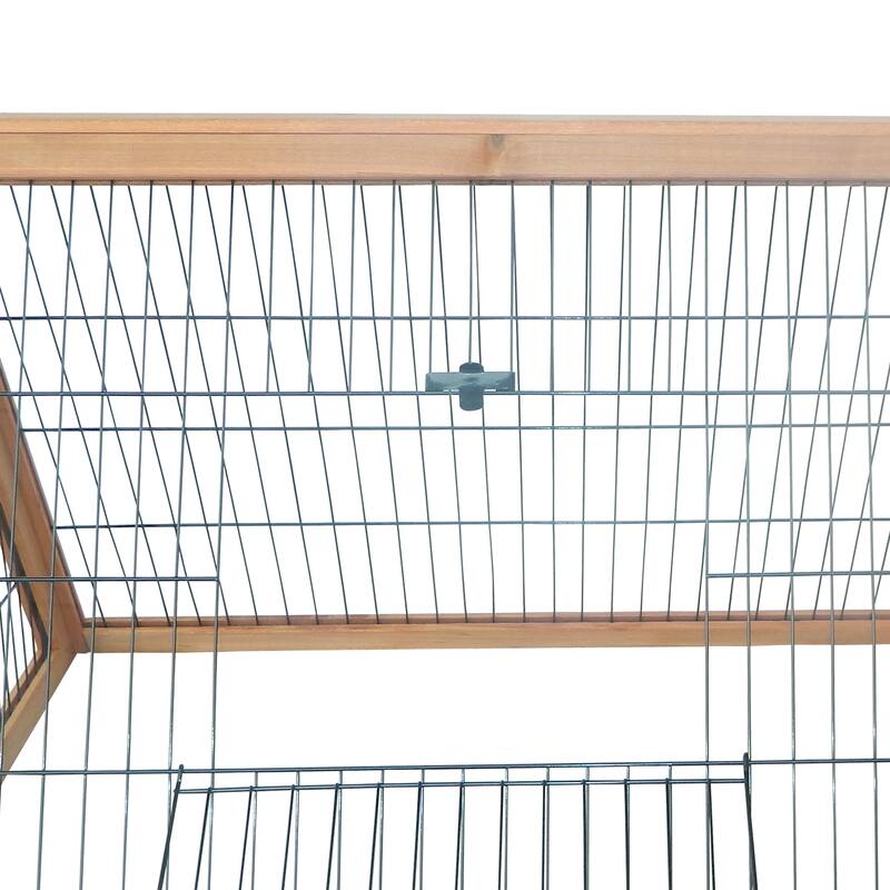 Natural Fir Wood Pet House with Steel Wire Run and Indoor Sleeping - 45.75" L x 24.5" W x 20.75" H