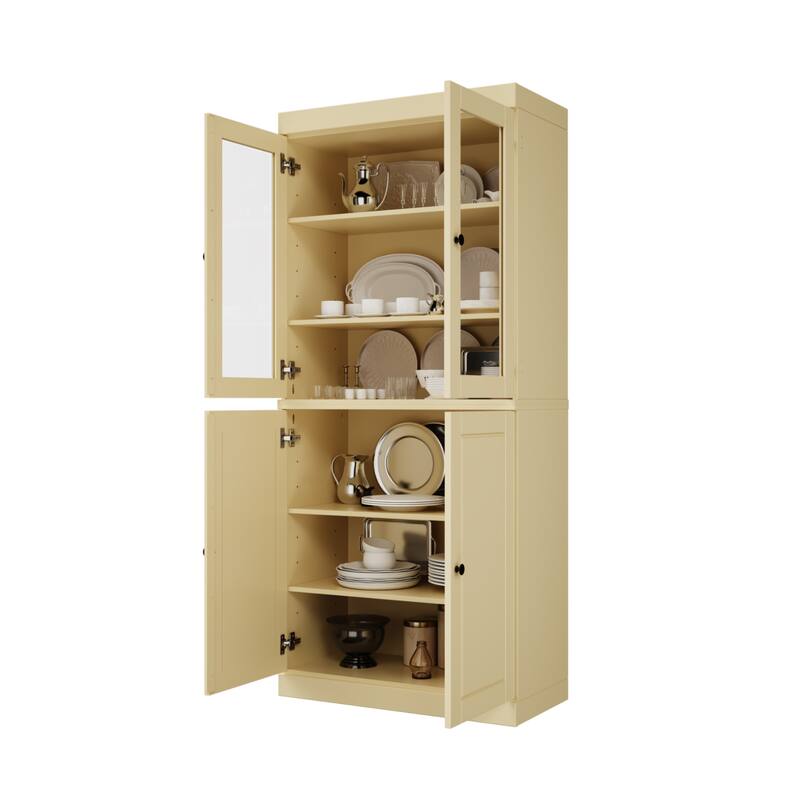 Palace Imports 100% Solid Wood Pantry Cabinet, Raised Panel & Clear Glass Doors, Adjustable Shelves, 32" Wide, 71.5" Tall