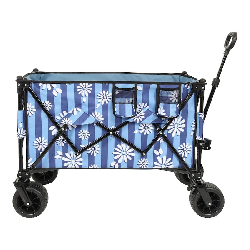 480 lb Folding Wagon Cart with Bonus Picnic Mat & All-Terrain Wheels - Blue