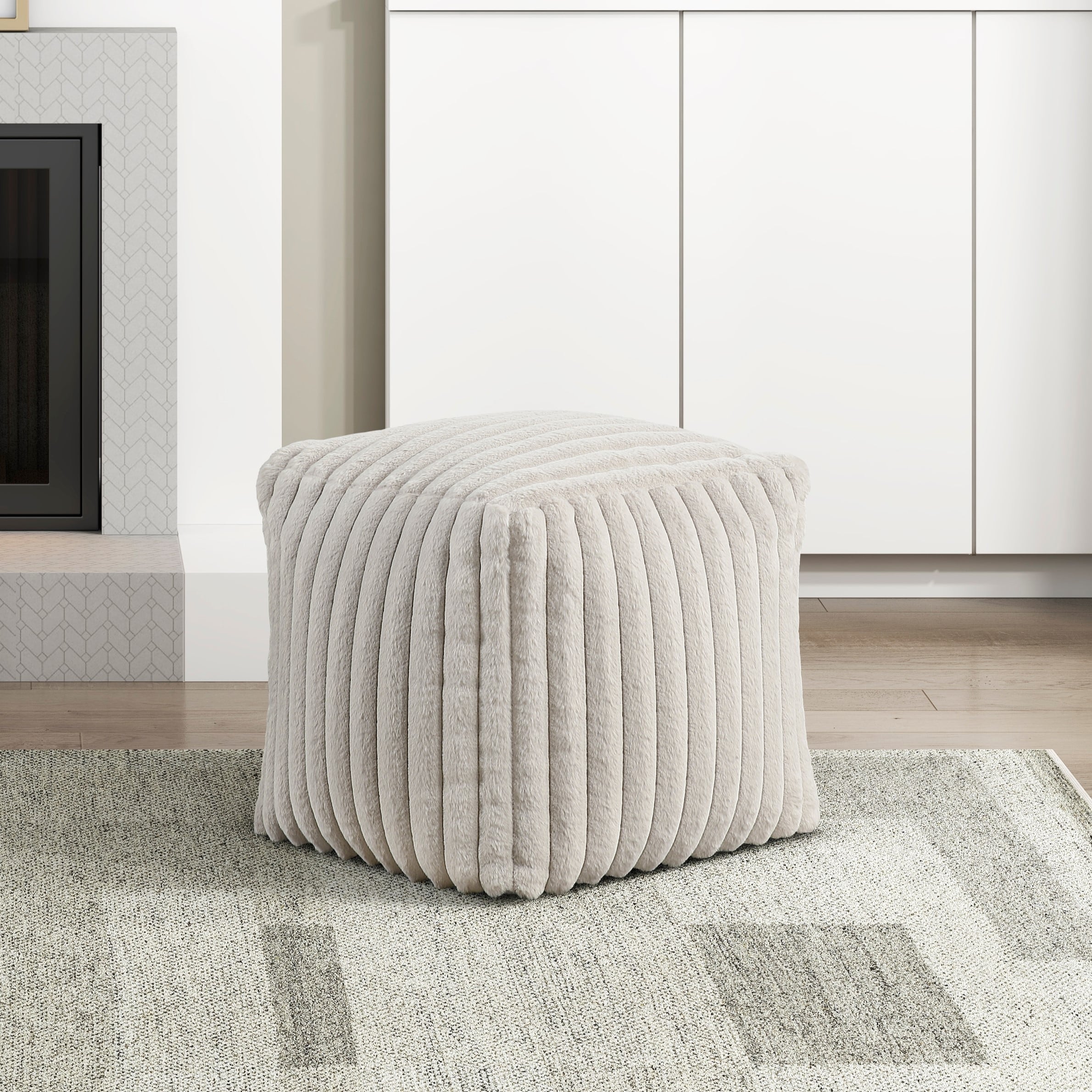 Square Pouf Plush Off Corduroy Fabric Upholstery Modern Ottoman, Footstool,  NonSlip Floor Pouf, Bean Bag Chair, 1pc Sitting Pouf