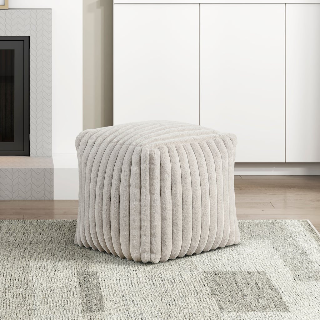 Square Pouf Plush Off Corduroy Fabric Upholstery Modern Ottoman, Footstool, NonSlip Floor Pouf, Bean Bag Chair, 1pc Sitting Pouf