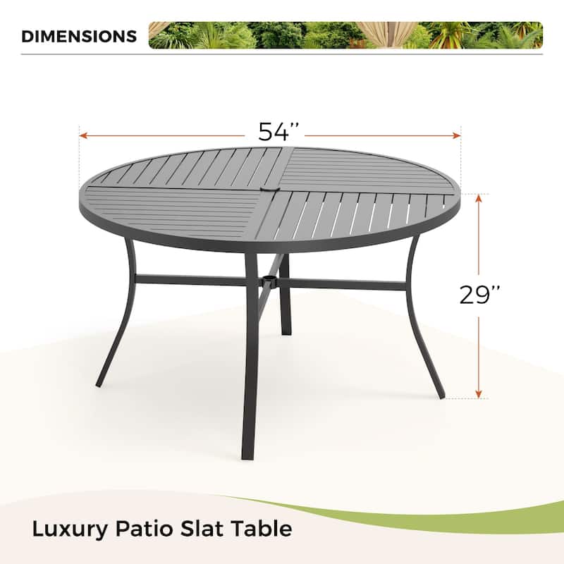 MAISON ARTS 7-Piece Patio Dining Set for 6, Large Round Dining Table with Umbrella Hole & Textilene Dining Chairs