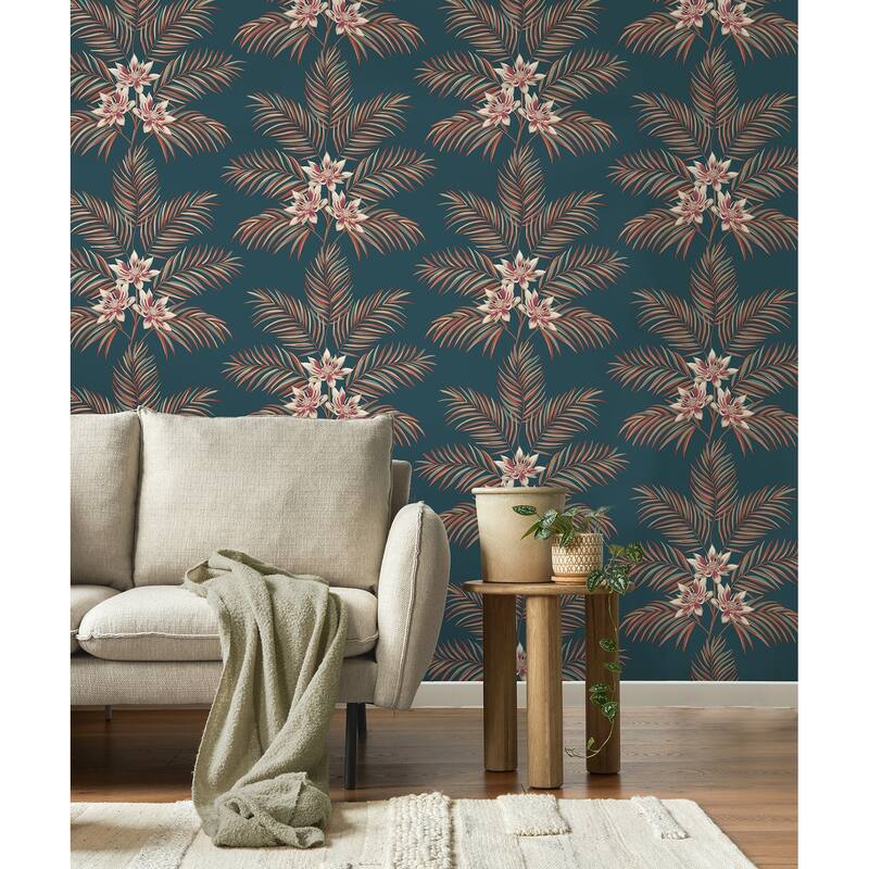 Fine Decor Bali Teal Palm Wallpaper