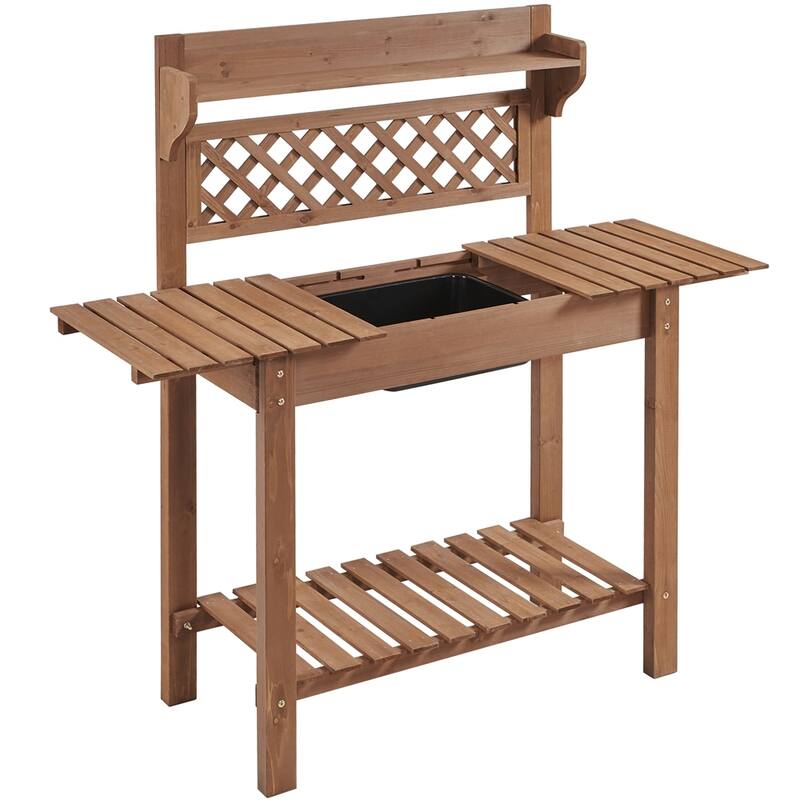 Yaheetech Garden Potting Bench Planting Table with Sliding Tabletop - Brown