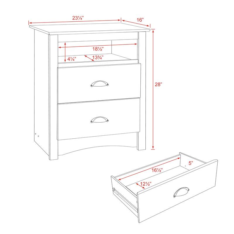 Broadway Black 2-drawer and Open Cubby Nightstand