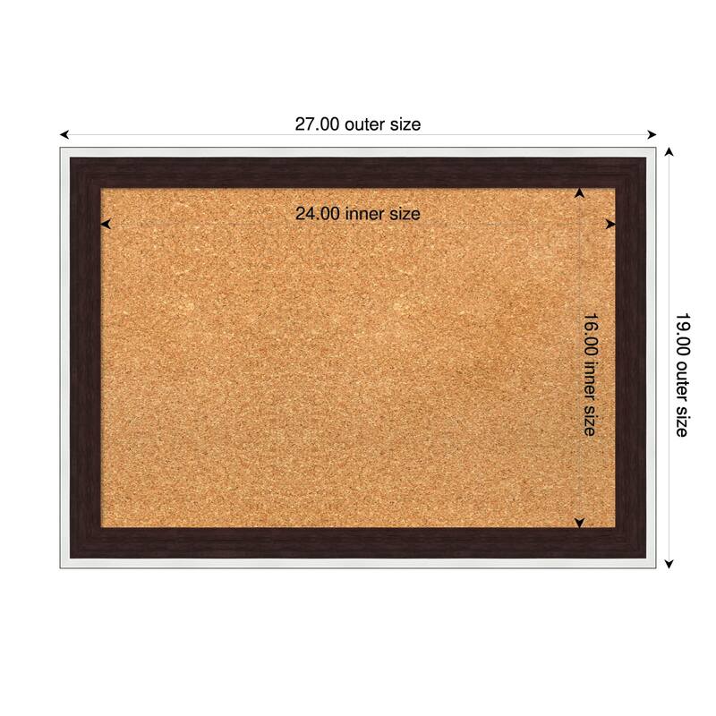 Maya Espresso Silver Framed Cork Board - Bulletin Board, Organization Board, Pin Board - Natural - 27 x 19 in