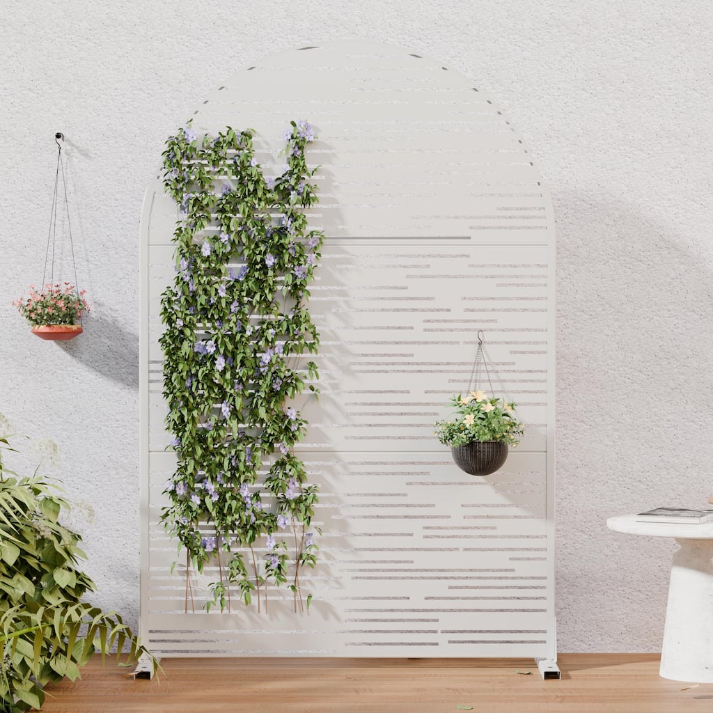 Outdoor Privacy Screen Freestanding Metal Privacy Fence Panel with Arch Top Decorative Slatted Design Privacy Screen