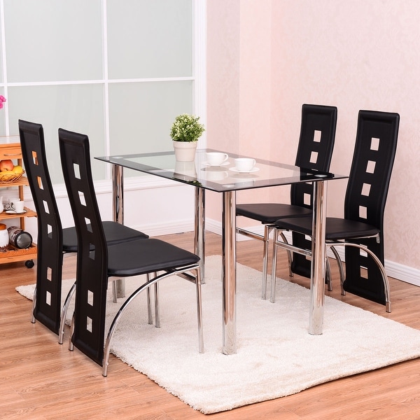 Shop Costway 5 Piece Dining Set Glass Table and 4 Chairs ...