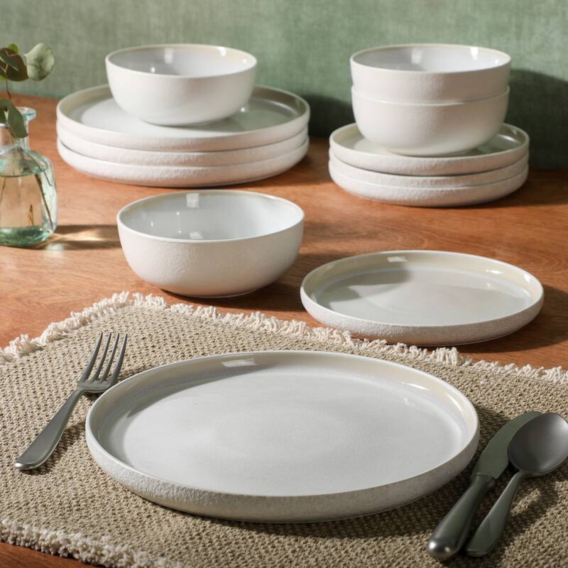 Gibson Elite Tahoe Sunset 12 Piece Stoneware Reactive Glaze (Service for 4) Ceramic Plates and Bowls Dinnerware Set