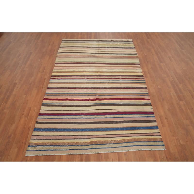 Hand Woven Oriental 100% Wool Carpet Southwestern Geometric Multi-Colored Kilim Area Rug - 9' 0'' X 5' 10''