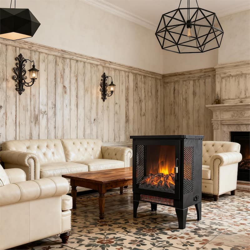17 inch Freestanding Electric Fireplace Stove heater with 3D Flame Effect - N/A