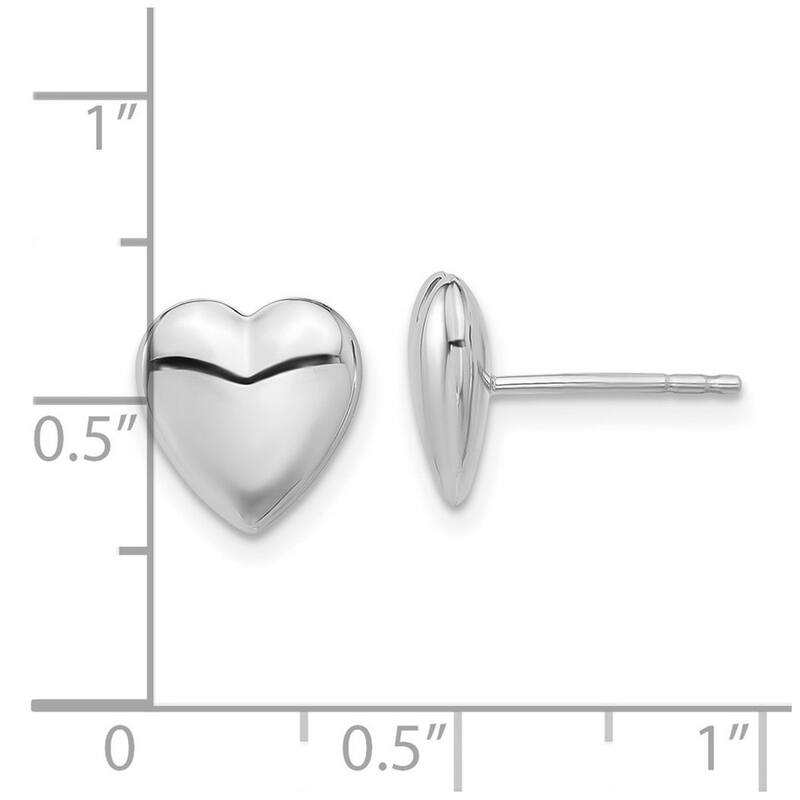 Curata 14k White Gold Polished Puffed Love Heart Post Earrings - 9.9x9.5mm