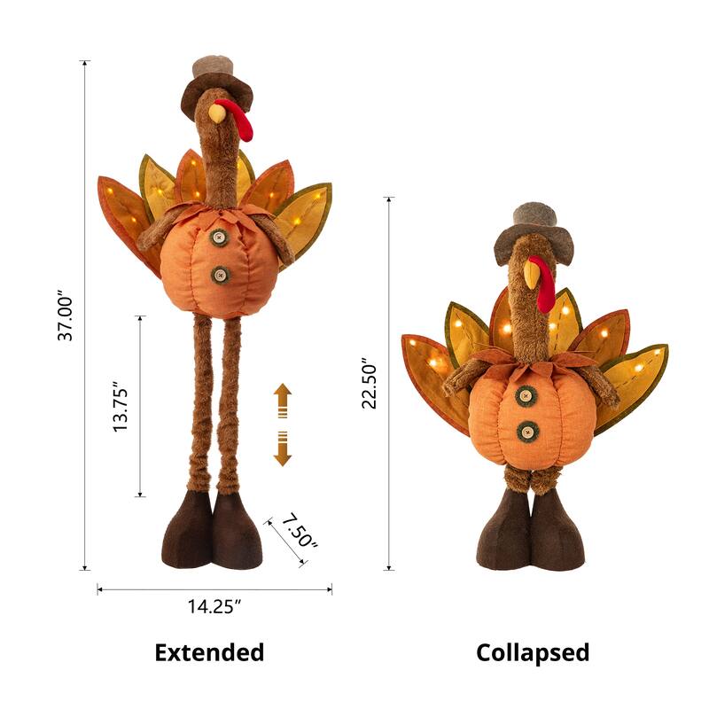 Glitzhome Set of 2 Thanksgiving LED Turkey Porch Decor With Telescoping Legs