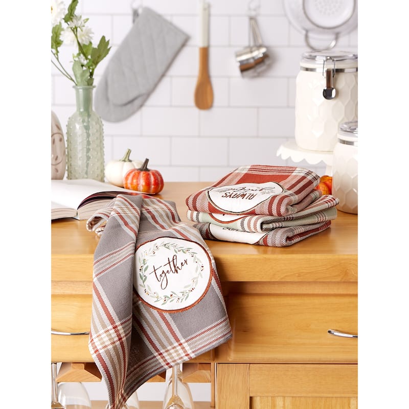 DII Thanksgiving Cozy Picnic, Plaid Dishtowel Set of 4