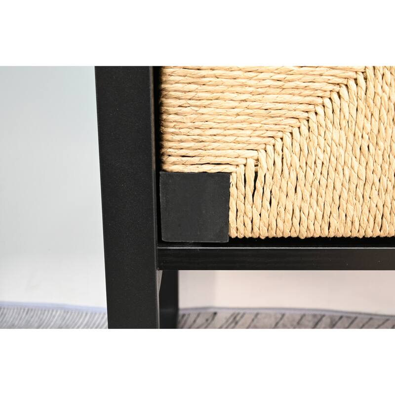 Rattan Cabinet Door Storage Bookshelf, Dual-Function Open Display Shelf with Closed Cabinet for Living Room,Entryway,Bedroom