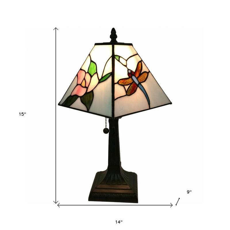 Vintage Style 15" Metal Table Lamp with White Glass Empire Shade - 9” x 14” x 15”