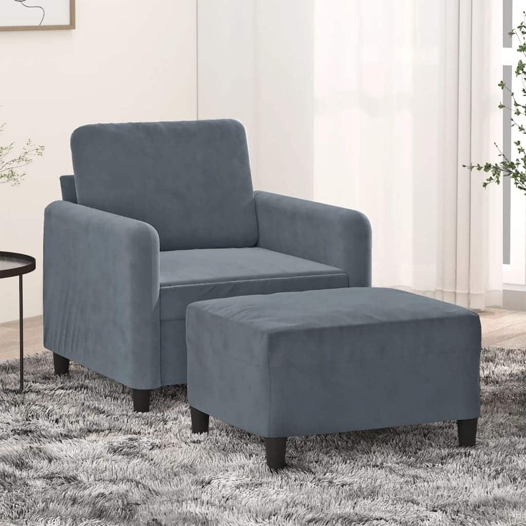 vidaXL Sofa Chair Single Sofa Armchair with Footstool for Living Room Velvet - 30.7 x 30.7 x 31.5 in