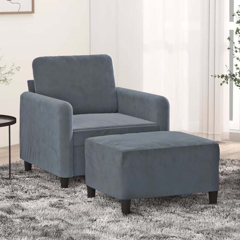 vidaXL Sofa Chair Single Sofa Armchair with Footstool for Living Room Velvet - 30.7 x 30.7 x 31.5 in - Dark gray