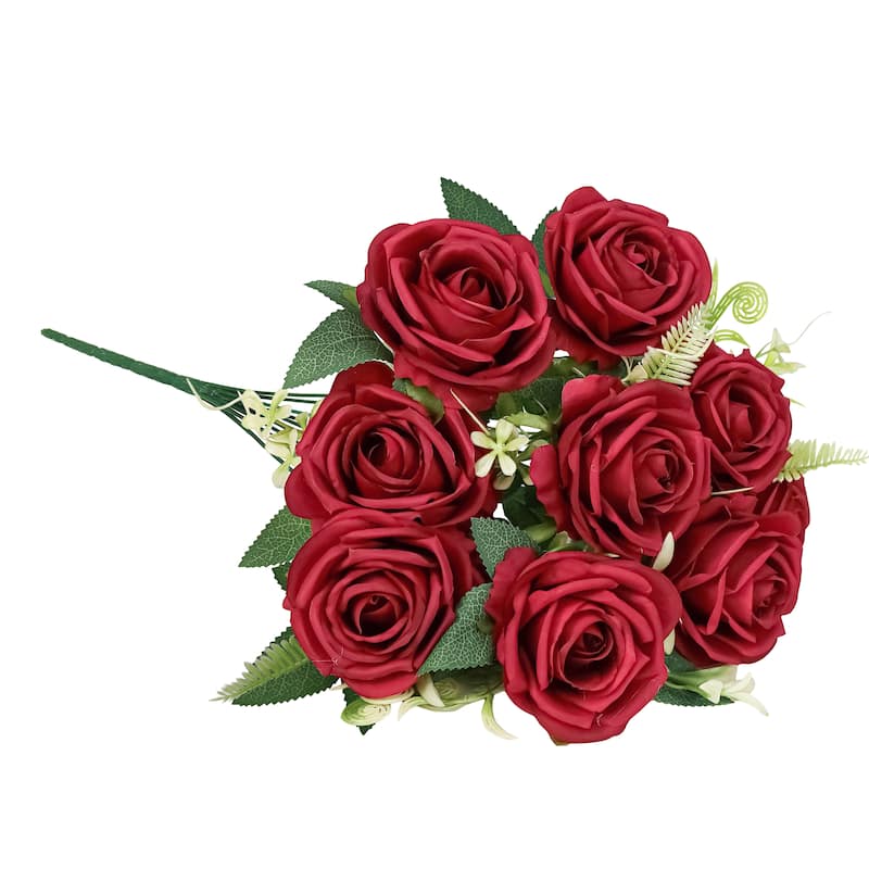 Set of 2 Red Artificial Royal Rose Flower Stem Bush Bouquet 17in - 17" L x 11" W x 11" DP
