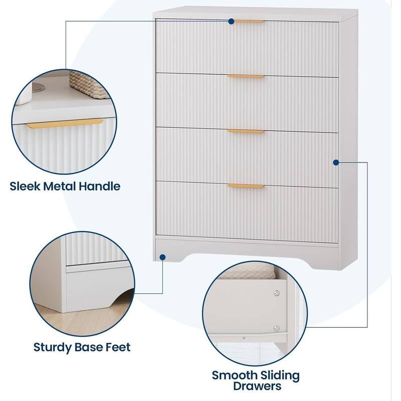 4 Drawers Fluted Dresser Storage Organizer for Bedroom, Living Room, Hallway